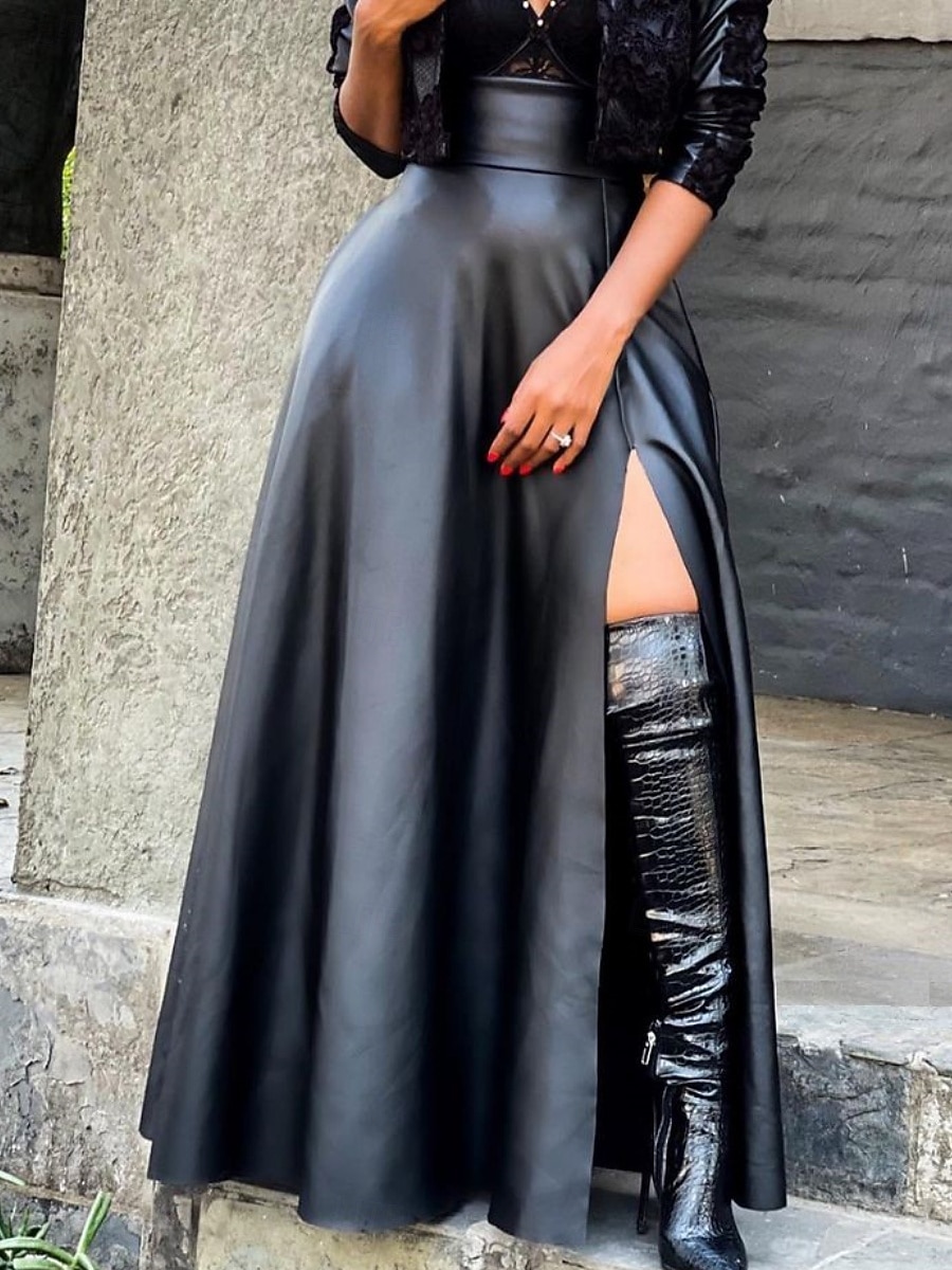 Pentru femei Elegant Modă Casual Maxi Talie Înaltă Fuste Simplu Varfuri despicate Inelastic Zilnic Petrecere Roșu Vin Negru Roz Îmbujorat Maro Primăvară 2026 - $48.99 –P2