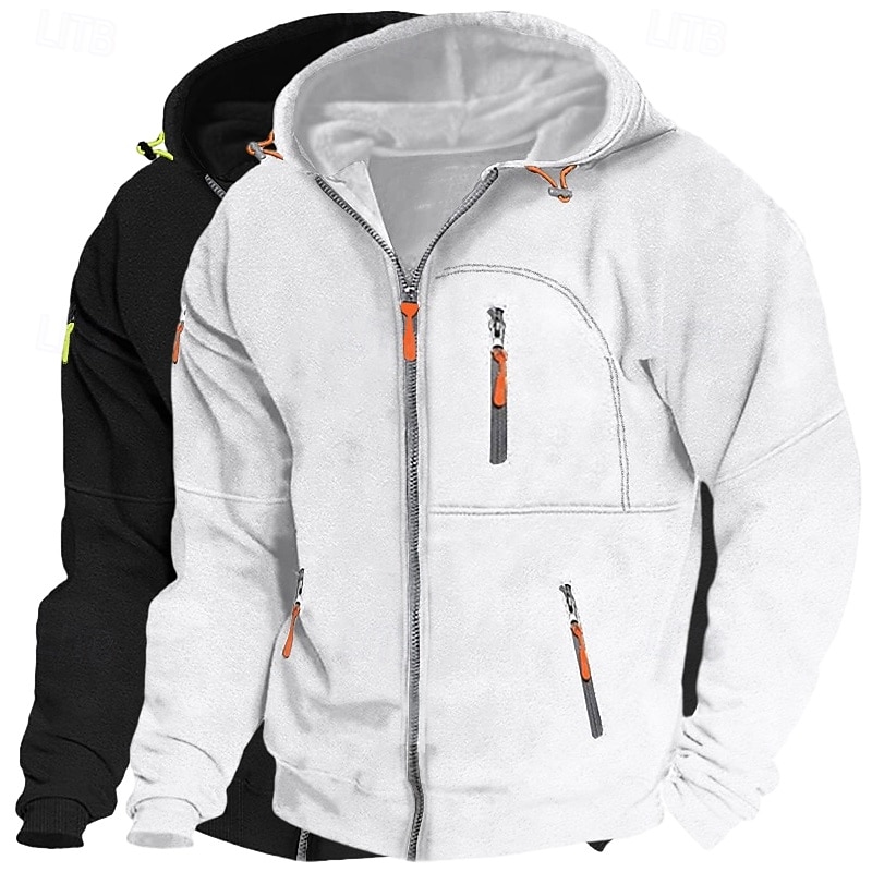 Homme Sweat à capuche Sweat à capuche zippé intégral Sweat à capuche en polaire Sweat à capuche doublé en polaire Noir + gris clair Bleu marine + noir Vin + gris foncé Vin+Noir Vert + Kaki À capuche de 2025 ? $37.99 –P5