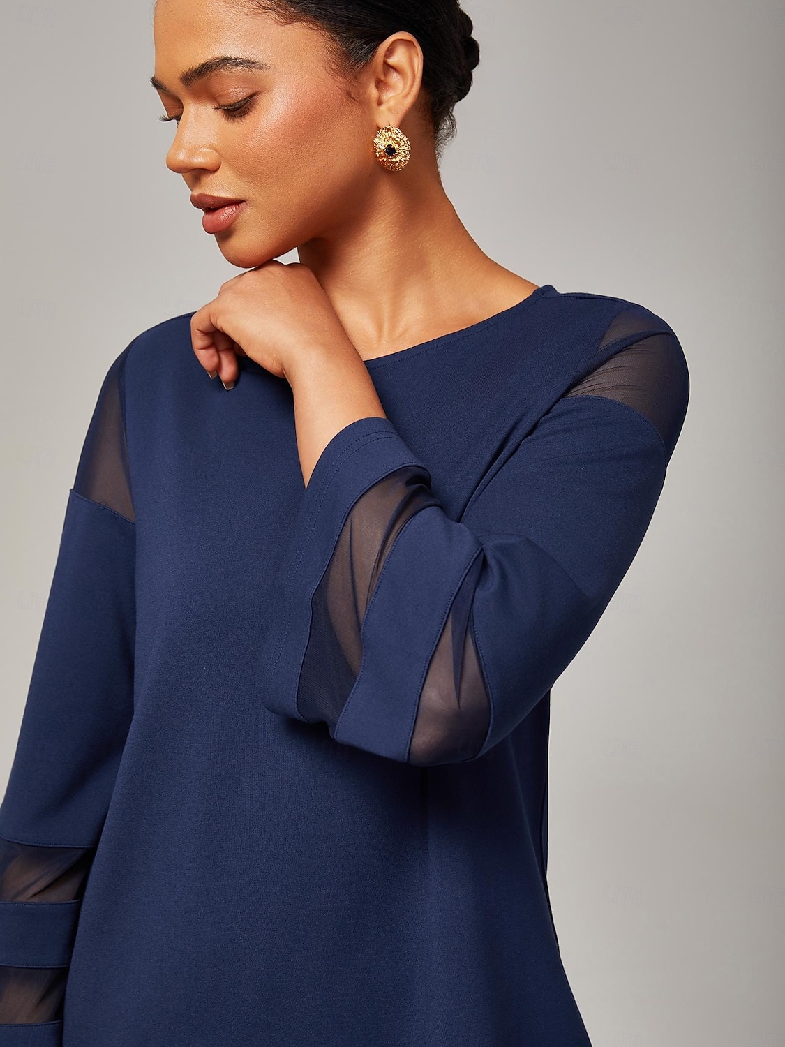 dame marineblå modal chiffon matchende sett tettsittende bluse beskårne bukser elegant stilig komfortabel daglig arbeidskveldsklær høst 2025 - $114.99 –P5