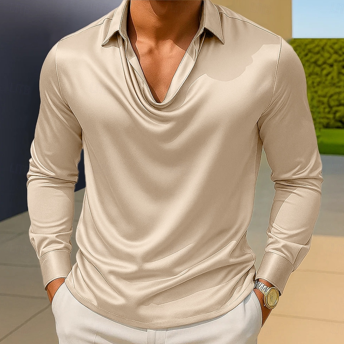 Homme Chemise Comme de la soie Chemise en satin Chemise Décontractée Uni Formel Mariage Argent Noir Dorée Vert manche longue Revers Printemps & Automne Toutes saisons Vêtement Tenue Froncé de 2025 ? $23.99 –P2