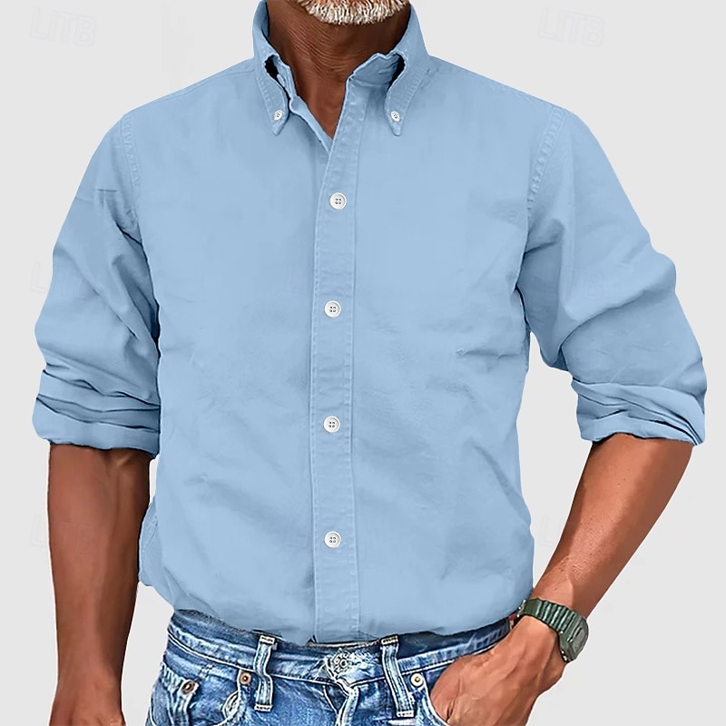 Herren Hemd Kleidhemd Durchgeknöpft Hemd Einfach Geschäft Täglich Schwarz Weiß Gelb Rosa Langarm Umlegekragen Sommer Frühling Bekleidung 2025 - $21.99 –P9