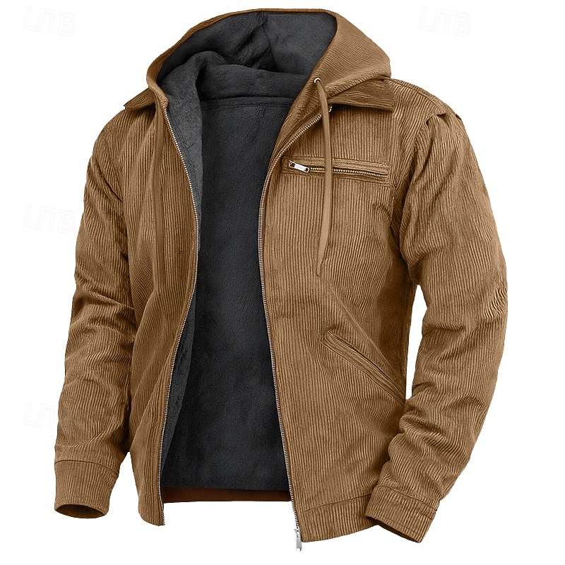 Homens Moletom Full Zip Hoodie Veludo Cotelê Moletom de lã Moletom com capuz forrado de lã Azul Marron Verde Cinzento Com Capuz Tecido Zíper Desportos e Ar livre Casual Diário Roupa de rua Legal de 2025 por $43.99 –P1