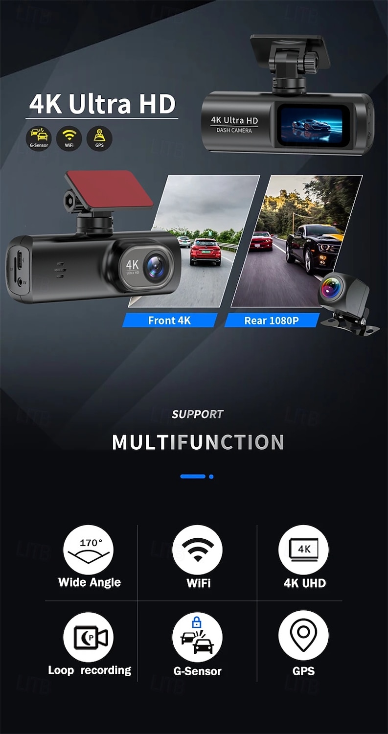 High-definition 4K front and 1080P rear dual-lens dash cam with WiFi mobile connectivity car DVR loop recording comes with a 32GB memory card. 2025 - $69.99 –P1