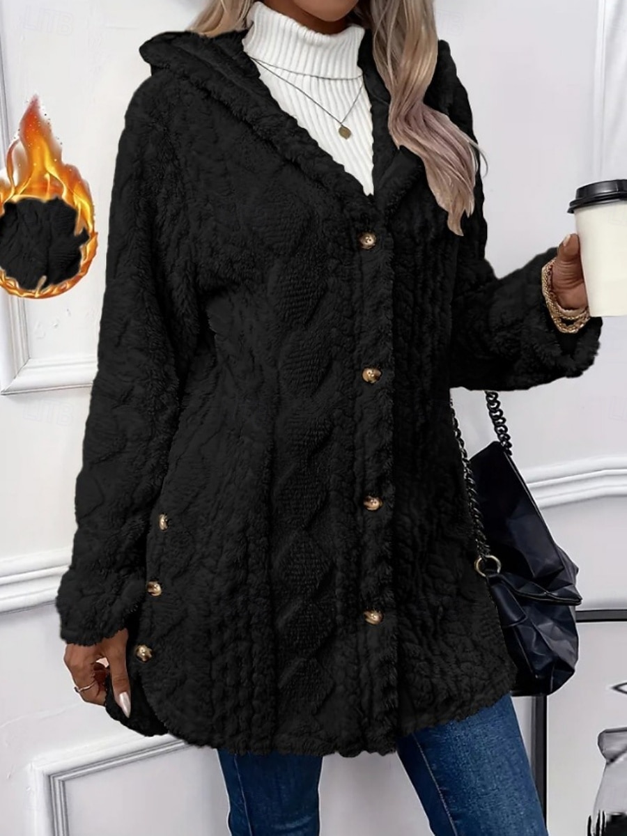 Femmes Veste Sherpa Veste Décontractée Confortable Respirant Avec Poches Boutons Occasionnel Uni Vacances Rue Occasionnel Tenue quotidienne Ouvert devant Régulier À capuche Coupe régulière manche de 2025 ? $28.99 –P16