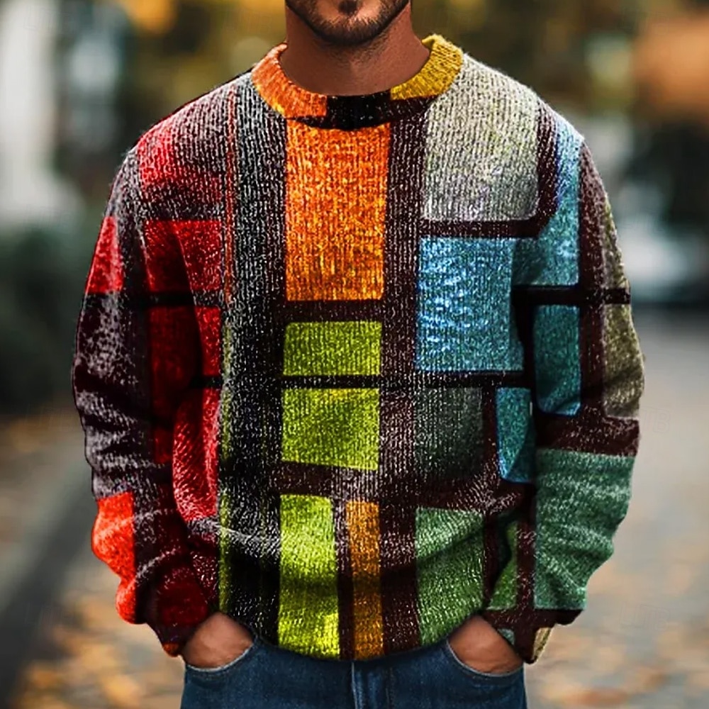 Men's Geometric Color Block colour Pullover Sweater Jumper Knitwear Crewneck Casual Vacation Street Daily 3D Print Color Block Knitting Long Sleeve Fall Winter Multicolor a Multicolor B 2025 - $32.99 –P1
