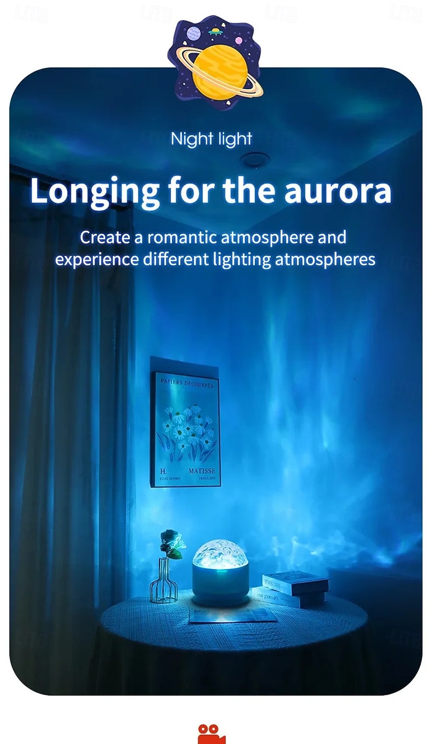 USB LED Projector Night Light Aurora Starry Sky Water Ripple Dynamic Atmosphere Lamp for Bedroom Living Room Decor Holiday Valentine's Day Gift 2026 - $18.99 –P1