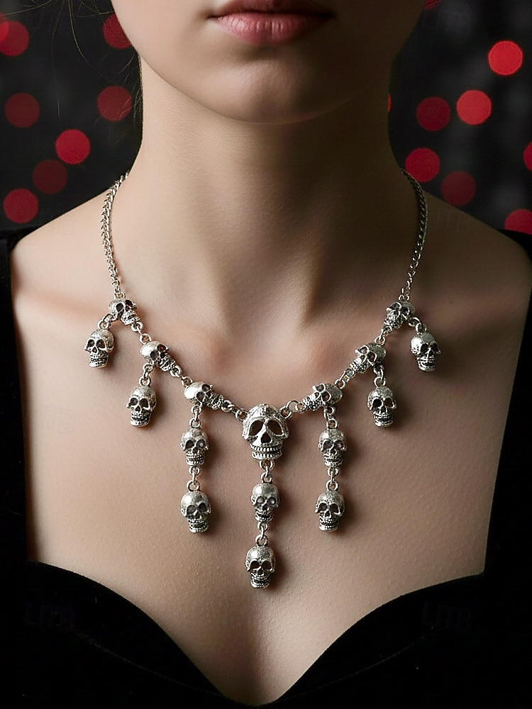 Set di collana e orecchini con teschio di Halloween da donna: gioielli gotici punk con più teschi nei colori oro e argento per feste, cosplay e costumi del 2025 a $11.99 –P3