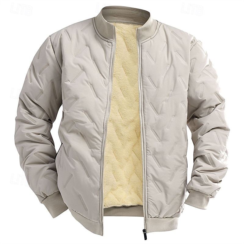 Men's Winter Jacket Quilted Jacket Fleece Jacket Parka Pocket Polyster Fleece lined Vacation Daily Wear Date Regular Fashion Casual Comfortable Thermal Warm Fall Winter Solid / Plain Color Black 2026 - $34.99 –P15
