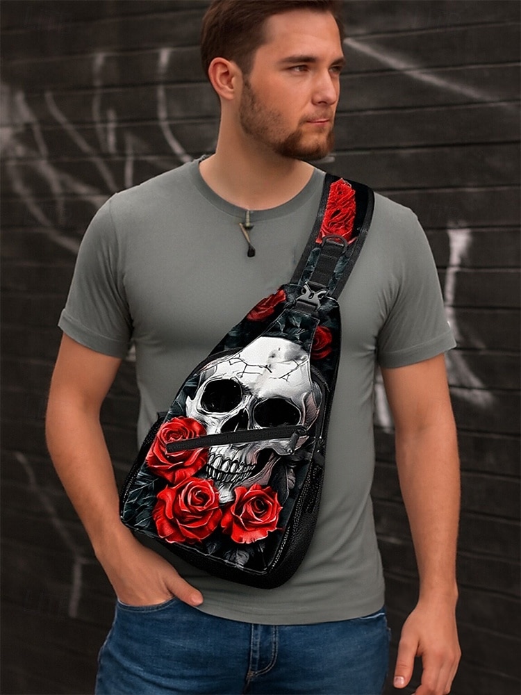 Męskie Torba przez ramię Saszetka na klatkę piersiową Torba na ramię Poliester Na zewnątrz Halloween Codzienne Zamek Nadruk Duża pojemność Lekki Multi Carry Czaszka Czarny / Złoty Czarny / Czerwony 2025 - $24.99 –P6