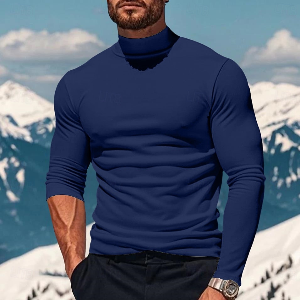 Férfi Pamut póló Tee Top Hosszú ujjú ing Gúnyos garbó Hosszú ujj Körgallér Halom nyak Tél Tavasz & Ősz Tömör szín Napi Alkalmi Utcai stílus Magasnyakú Sima Hétköznapi Napi Szabadtéri Fekete Fehér 2026 - $18.99 –P5