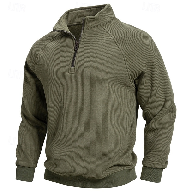 Hombre Sudadera Sudadera de polar Pull-over Sudadera con un cuarto de cremallera Punto acanalado Albaricoque Negro Verde Ejército Azul Marino Gris Claro Cuello Mao Plano Con Texturas Deporte Casual 2026 - $39.99 –P2