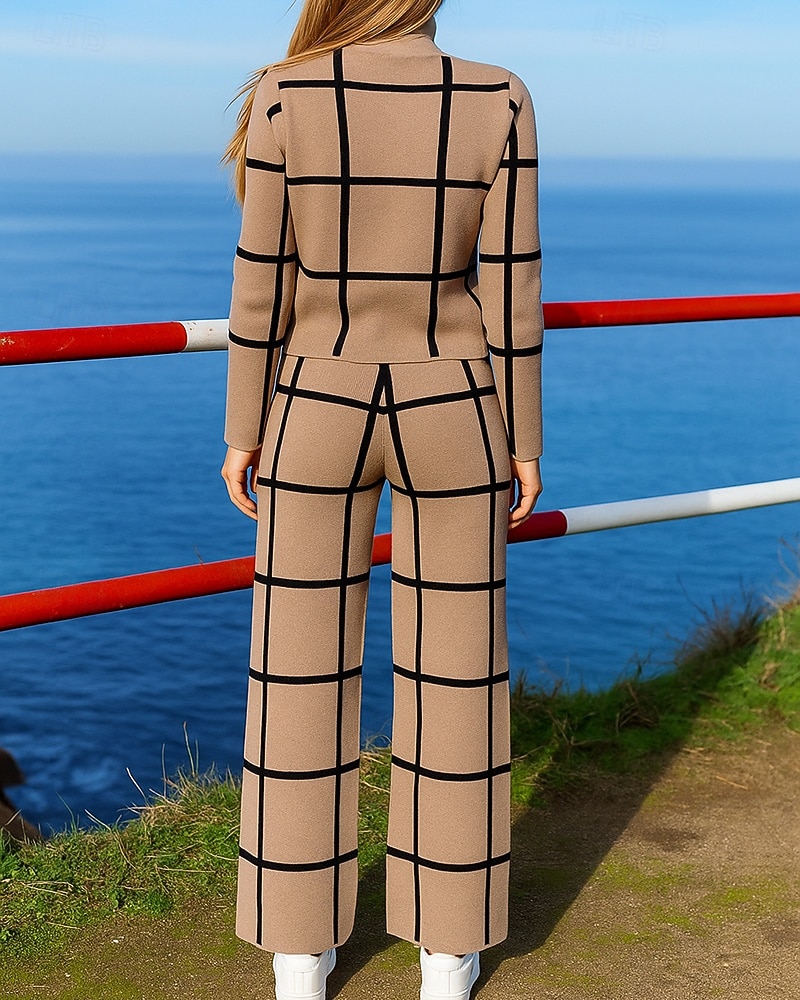 Damskie Komplety dresowe Dres 2-częściowy Stroje do salonu z kieszenią Kratka Zestawy odzież Jesień Biały Zielony Piesze wycieczki Kariera Na zewnątrz Moda Długi rękaw Sport Odzież sportowa Średnio 2025 - $28.99 –P2