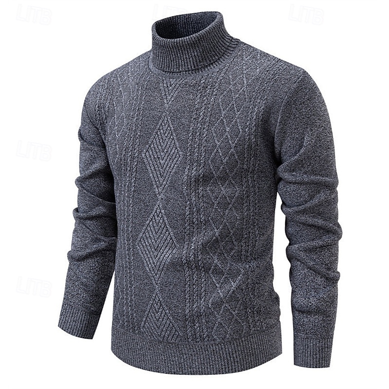 Herren Pullover Strickpullover Gerippt Stricken Normale Oberteile Gestrickt Einfach Rollkragen Mode Basic Urlaub Alltagskleidung Bekleidung Herbst Winter Wein Schwarz S M L 2025 - $17.99 –P8