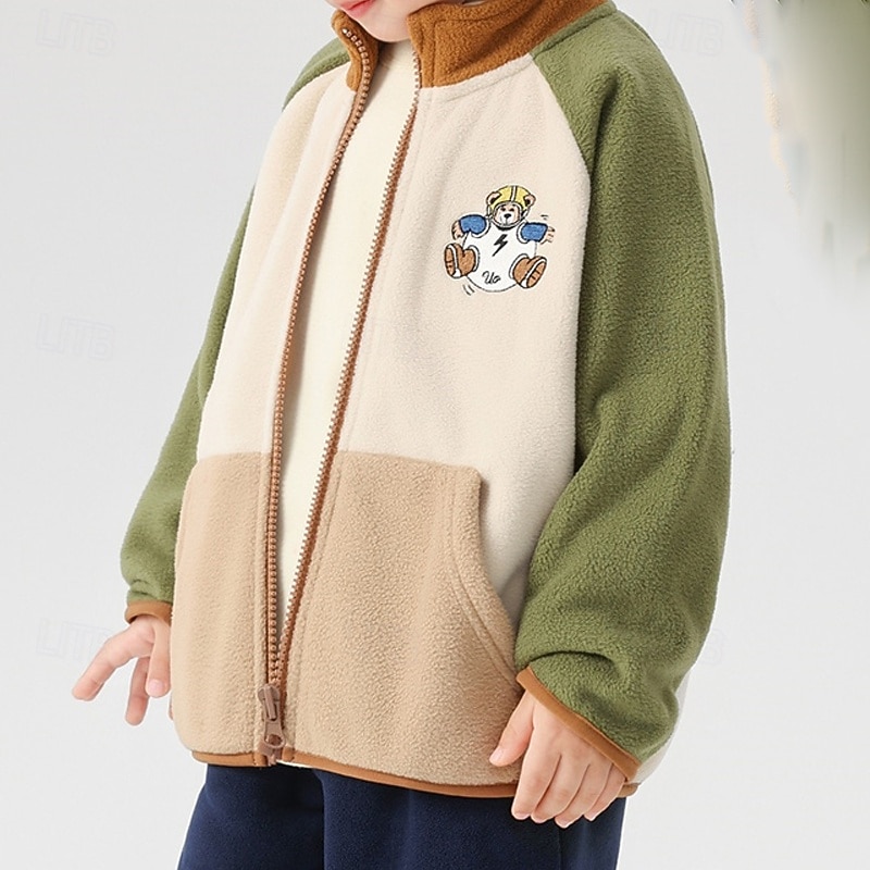 Barn Pojkar Fleece-jacka Friluftsjacka Kappa Ytterkläder Färgblock Långärmad Dragkedja Ficka Komfort Håller värmen Mjukt Täcka Utomhus Mode Dagligen Rodnande Rosa Grön Vår Höst 4 år + 2025 - $32.99 –P3