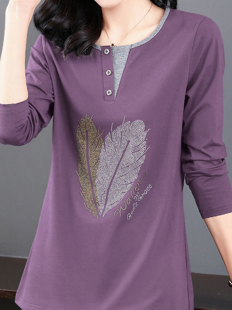 Damen Bluse Feder Stilvoll Lässig Langarm Rundhalsausschnitt Normale Oberteile Täglich Patchwork Salbeigrün Schwarz Rosa Rote Königsblau Frühling Herbst 2025 - $12.99 –P13
