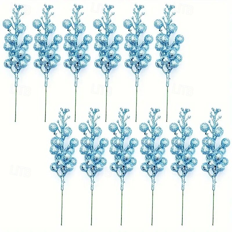 12 kpl joulumarjojen varsia, kimaltelevan kultaisia joulutähtioksia marjoineen ja lehtineen, elegantteja muovikukkia joulukuuseen, kranssiin, juhla- ja kotikoristeisiin 2025 - $14.49 –P15