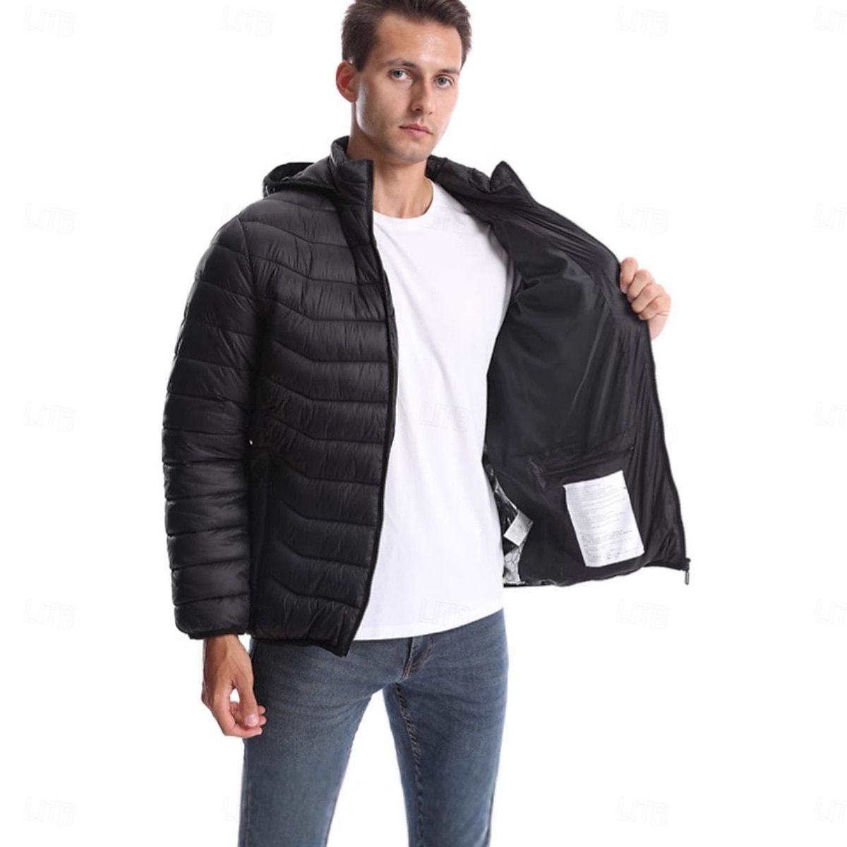 Мужчины Пуховик Куртка с подогревом Повседневные Сохраняет тепло Зарядка через USB Капюшон Зима Спортивные Капюшон Обычная Черный Жакеты 2026 - $69.99 –P3
