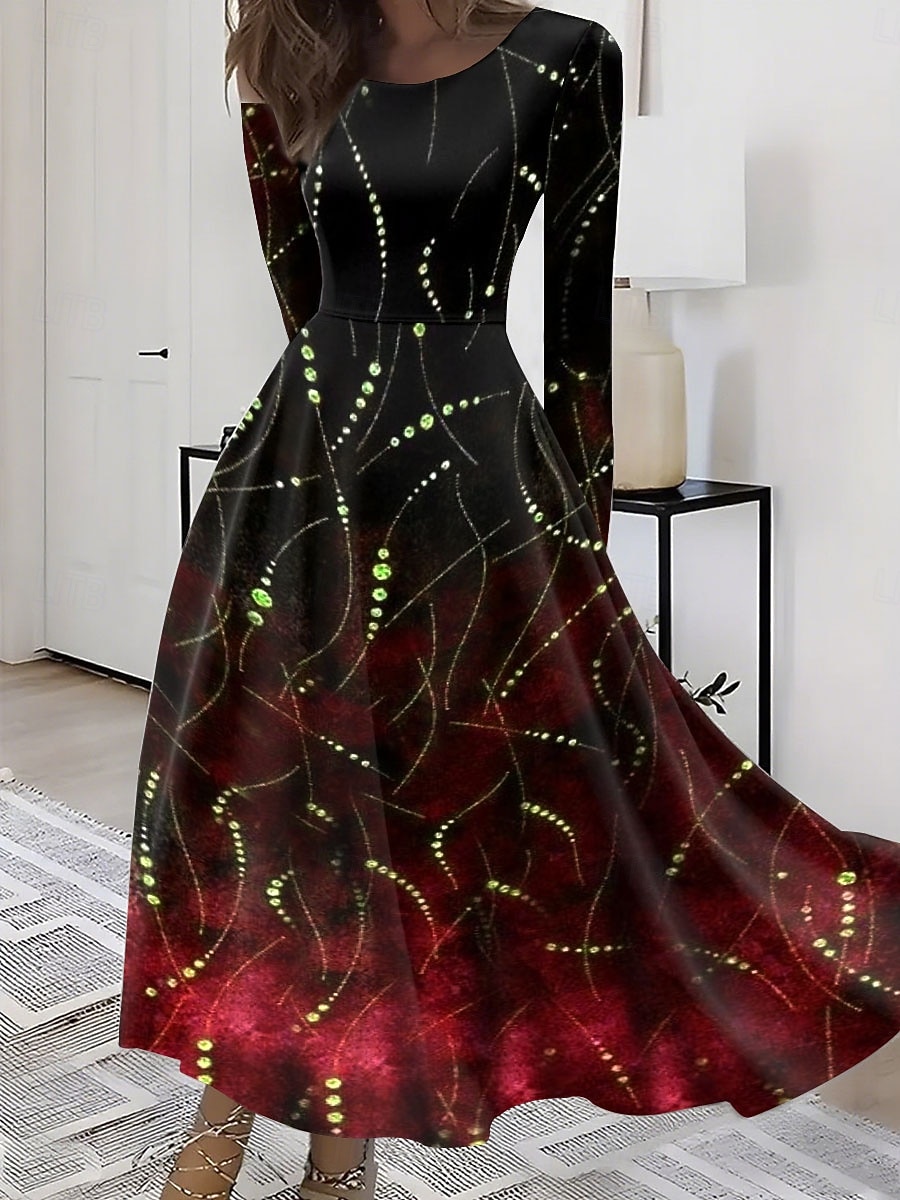 Damen Maxikleid A Linie Kleid Figurbetontes Kleid Urlaub Lässig Boho Party Täglich Ausgehen Normale Passform Ombre Grafik Geometrisch Langarm Rundhalsausschnitt Rote Purpur Grün Grau Sommer Frühling 2025 - $36.99 –P1
