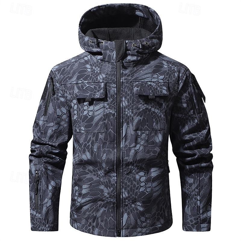 Homens Casaco exterior Jaqueta Softshell Jaqueta de Trilha Férias Diário A Prova de Vento À Prova-de-Água Bolsos Outono Inverno Tecido Côr Camuflagem Moda Clássico Com Capuz Padrão Cinzento Verde de 2026 por $47.99 –P15