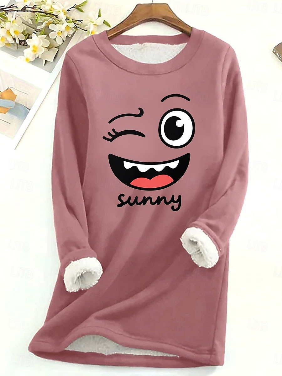 Mulheres Pijama de moletom com forro de lã Moletom Pullover camisolas Gráfico Quente Roupa de rua Casual Manga Longa Gola Redonda Tops longos Casa Dia a Dia Casual Imprimir Preto Amarelo Rosa Rosa de 2025 por $23.99 –P5