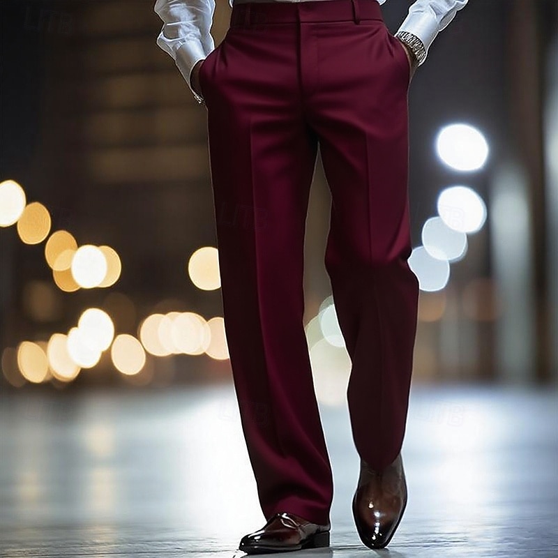 Homens Calças Social Como seda Calças de cetim Calças largas Bolsos Perna reta Tecido Respirável Comprimento total Casamento Festa O negócio Moda Roupa de rua Branco Vinho Micro-Elástica de 2025 por $23.99 –P5