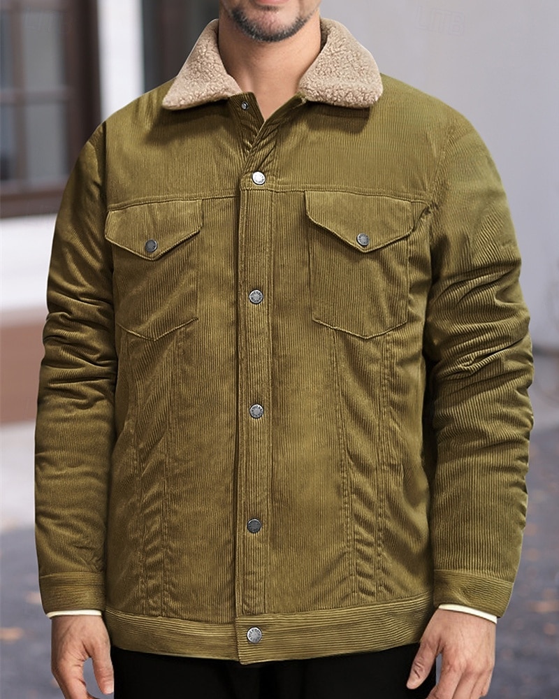 Per uomo Giacca Invernale Giacca in Velluto a Coste Giacca in Pile Giacca Casual Vacanza Quotidiano Calore Termico Tasca Pile Inverno Semplice Moda Streetwear Bavero Regolare Nero Verde chiaro Blu del 2025 a $54.99 –P8