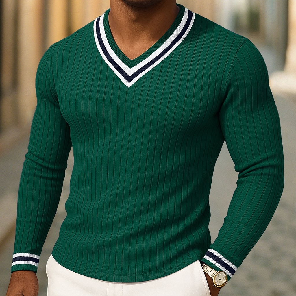 Herren T-Shirt Langarm V Ausschnitt Henley Sommer Frühling Herbst Einfach Zeitgenössisch Modern Lässig Farbblock Knöpfe Basic Heim Straße Lässig Blau Grün Violett Top T-Shirt für Herren 2025 - $29.99 –P7