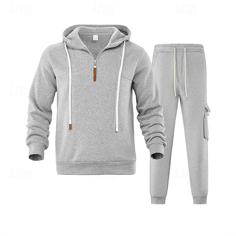 Homme Ensemble Survetement Ensemble de tenues Ensemble de sweats à capuche Sweat à Capuche Extérieur Quotidien Sports Cordon de serrage Avec Poches Uni Rouge vin Noir Blanche Polyester Tenues de Sport de 2026 ? $57.99 –P4