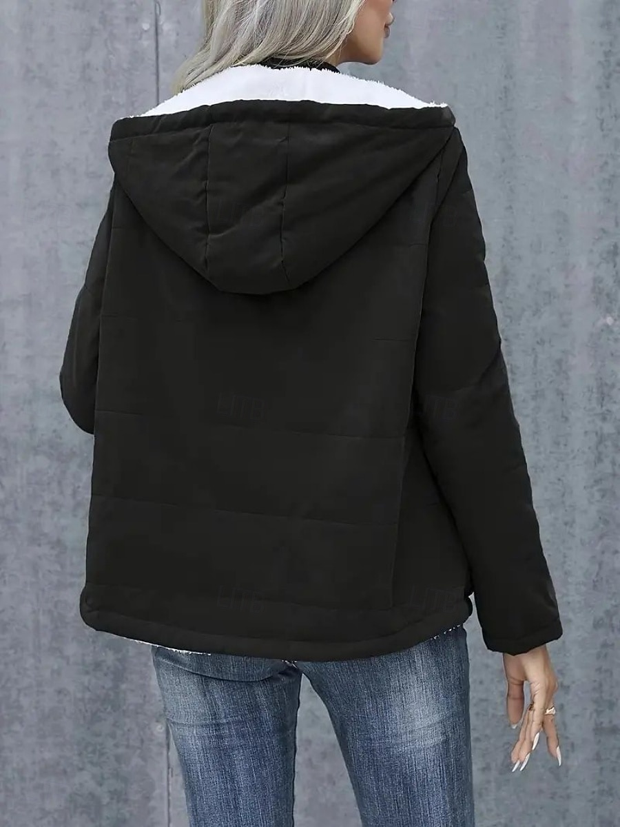 Dam Vinterkappa Fleece-jacka Bekväm Andningsfunktion Ficka Ledigt Slät Semester Gata Ledigt Dagliga kläder Dragkedja Normal Huva Normal Långärmad Ytterkläder Svart Blå Kaki Vår Höst 2025 - $35.99 –P8