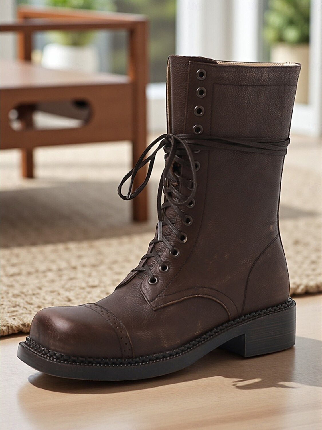 Bottines à lacets en cuir classiques Maillard de style britannique pour femmes - Bottines de combat rétro vintage pour une tenue décontractée d'automne et d'hiver de 2025 ? $64.99 –P8