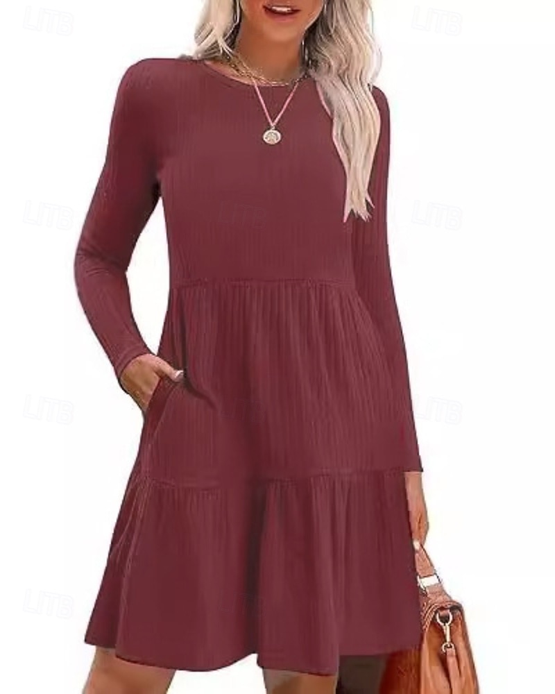 Damen Minikleid Pulloverkleid Freizeitkleid Modern Outdoor Täglich Ausgehen Normale Passform Einfach Langarm Rundhalsausschnitt Wein Braun Grün Grau Frühling Herbst 2025 - $26.99 –P5