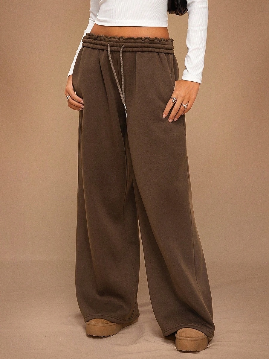 Femmes Joggings Jambe large Chinos Mode Streetwear Occasionnel Longueur complète Taille haute Uni Ceinture Élastique Confortable Doux Élastique Extérieur Rue Gris clair Noir Blanche Rouge Ét de 2026 ? $29.99 –P16