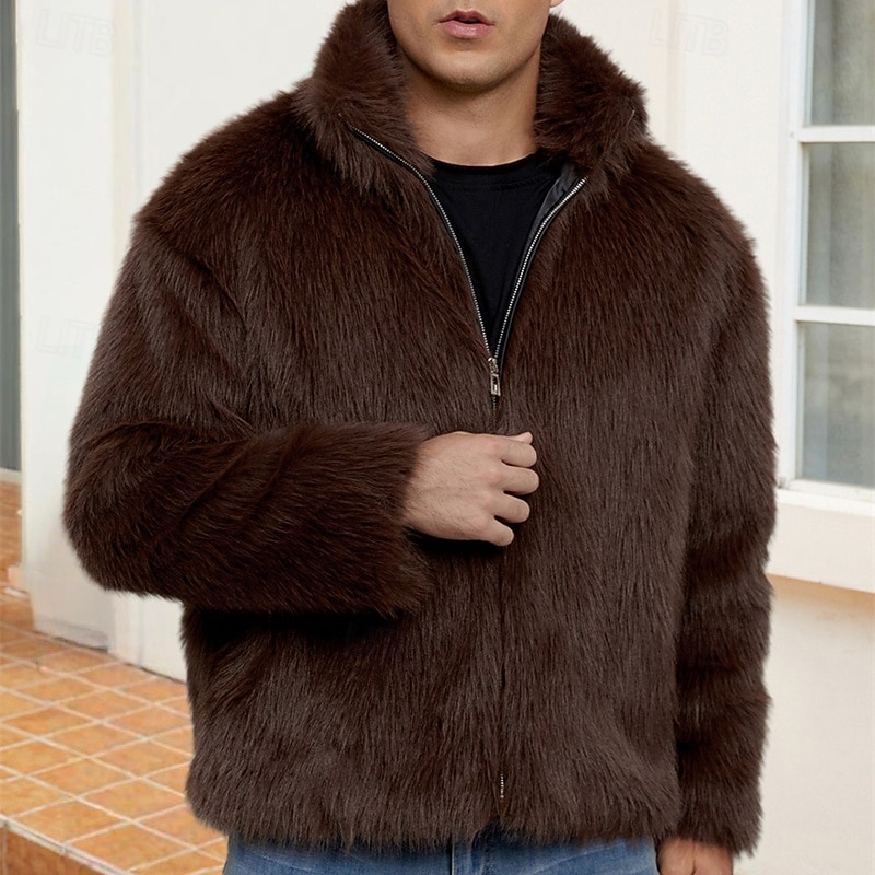 Pánské Neformální bunda Kabát z umělé kožešiny Dovolená Denní Zahřívací Plyš Podzim Zima Bez vzoru Módní Šik ven Stojáček Standardní Černá Bílá Žlutá Královská modř Velbloudí Saka 2026 - $51.99 –P10