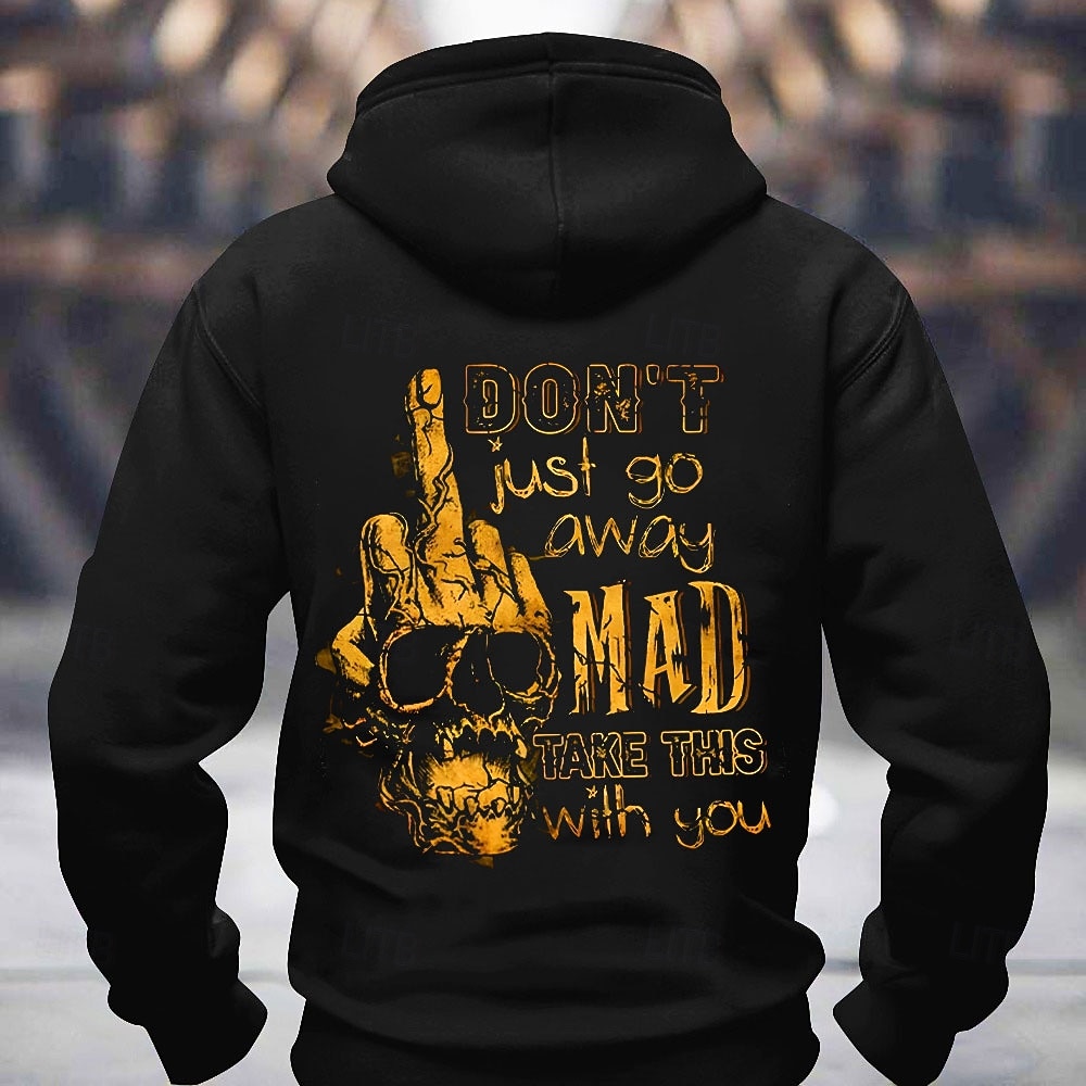 Ανδρικό Hoodie Τολμηρό "Δεν φεύγω απλά θυμωμένος πάρε αυτό μαζί σου" Σλόγκαν Γραφικό με εκτύπωση κρανίου με μεσαίο δάχτυλο Μακρυμάνικο 2026 - $28.99 –P2