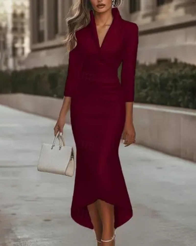 Damen Midikleid schwarzes kleid Partykleid Cocktailkleid Satinkleid Elegant Modern Party Abendgesellschaft Normale Passform Einfach Langarm V Ausschnitt Schwarz Weiß Rosa Wein Herbst Winter 2025 - $35.99 –P4