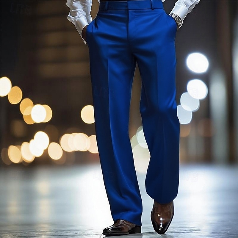 Homens Calças Social Como seda Calças de cetim Calças largas Bolsos Perna reta Tecido Respirável Comprimento total Casamento Festa O negócio Moda Roupa de rua Branco Vinho Micro-Elástica de 2025 por $23.99 –P6