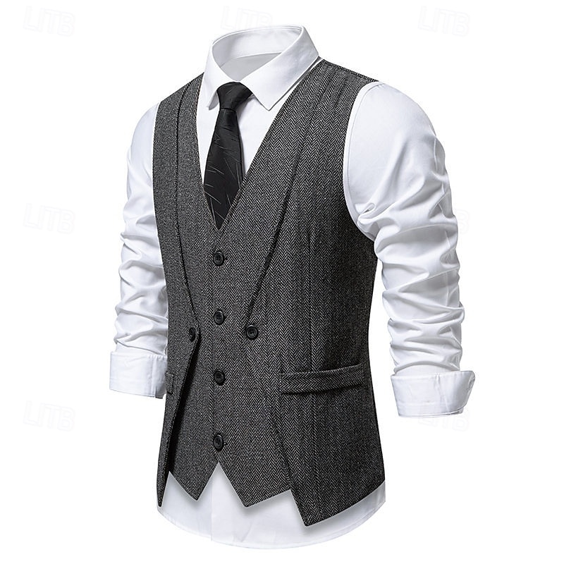 Herren Weste Gilet Urlaub Party Geschäft Mode Lässig Frühling Herbst Tasche 2 in 1 Knöpfe Polyester Bequem Einfach Einreihig Ein-Knopf V Ausschnitt Normale Passform Wein Marineblau Dunkelgray Kaffee 2025 - $33.99 –P12