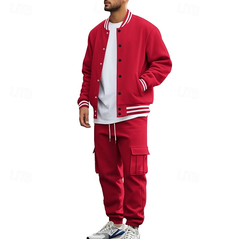 Hombre Sudadera Tracksuit Conjunto de atuendo Escote Chino Exterior Diario Deportes Correa Bolsillo Raya Negro Rojo Azul Marino Poliéster Ropa de Deporte Moda Ropa de calle Primavera 2026 - $57.99 –P3