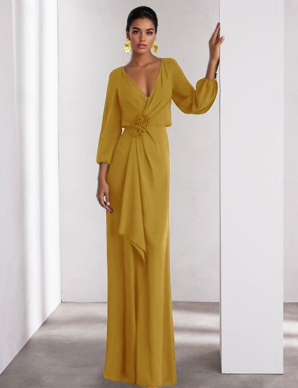 A-Linie Večerní Šaty Elegantní Šaty Formální Svatební Host Floor Length Dlouhý Rukáv V Linii Stretch Krep s Rukávci 2025 - $144.99 –P4