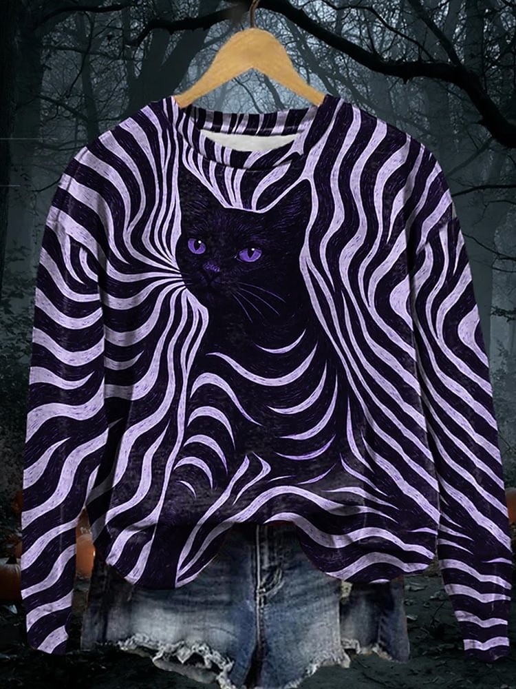 Women's Pullover Sweatshirts Print Cat Fashion Streetwear Classic Long Sleeve Round Neck Regular Tops Casual Dailywear White Purple Spring Fall 2026 - $27.99 –P2