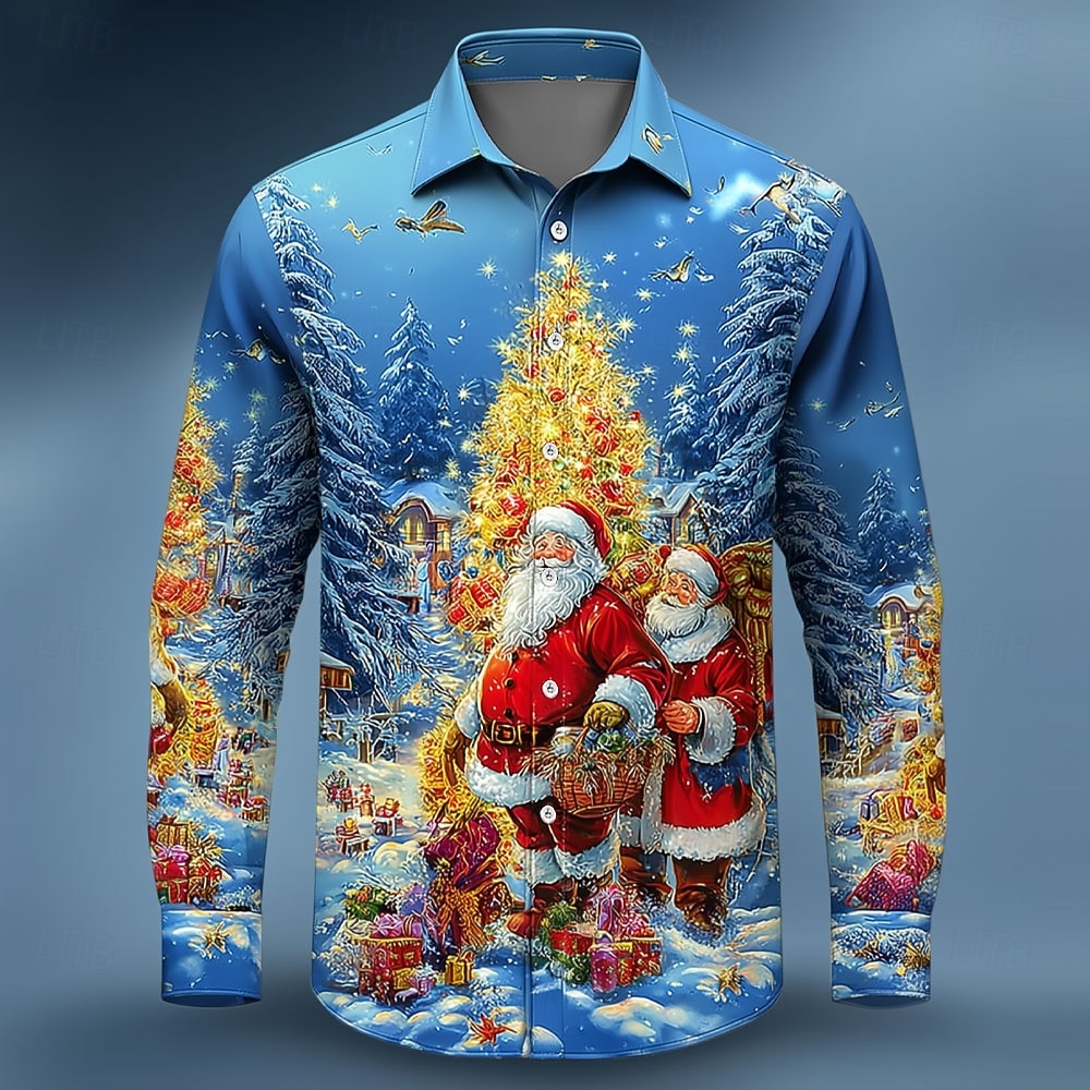 Christmas Men's Santa Claus Christmas Tree Christmas Gift Shirt Button Up Shirt Long Sleeve Funny Outdoor Holiday Spring Fall Turndown 3D Print Collared Shirts Blue Blue 3# Blue 2# Blue 1# 2025 - $28.99 –P2