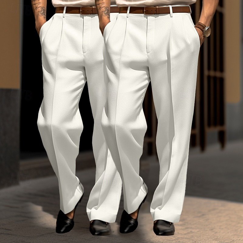 Per uomo Pantaloni Pantaloni Eleganti Pantaloni da Abito Tasca Frontale Gamba Dritta Confezione multipla Semplice Comodità Lunghezza intera Matrimonio Feste Affari Moda Chic & Moderno Bianco + kaki del 2026 a $42.99 –P10