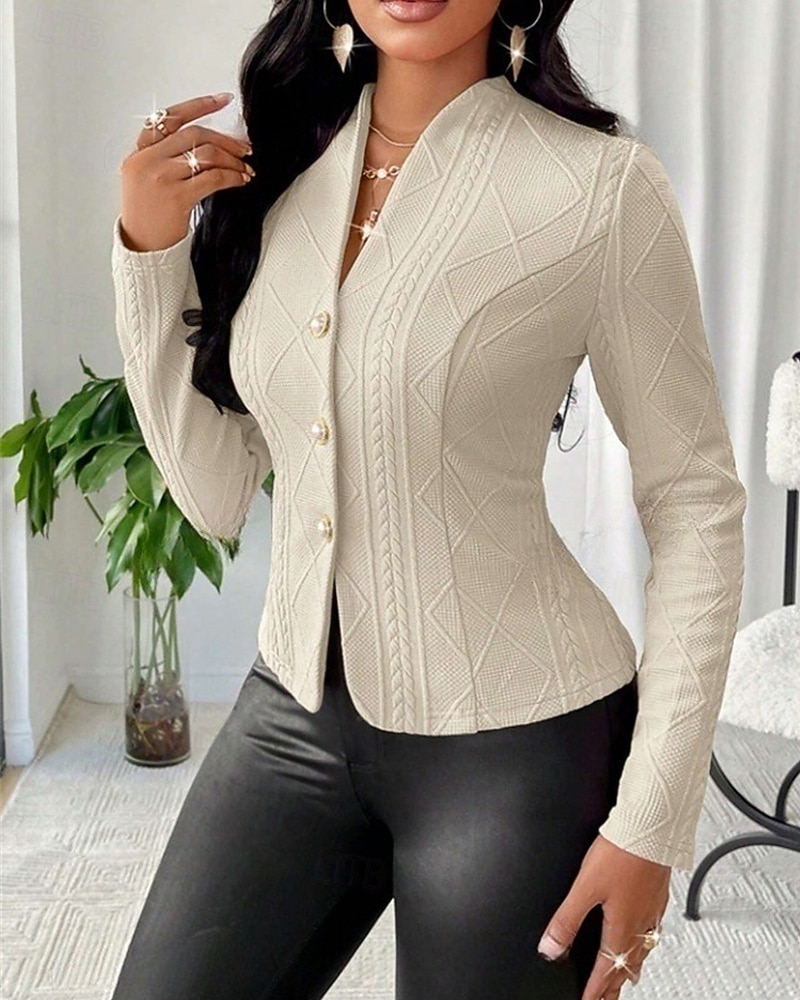 Dámské Neformální bunda Pohodlné Knoflíky Elegantní Módní Bez vzoru Jdeme ven Běžné / Denní Víkend Jednořadé Krátké Do V Běžný Dlouhý rukáv Svrchní oděvy Bílá Světlá růžová Hnědá Jaro Podzim 2025 - $23.99 –P6