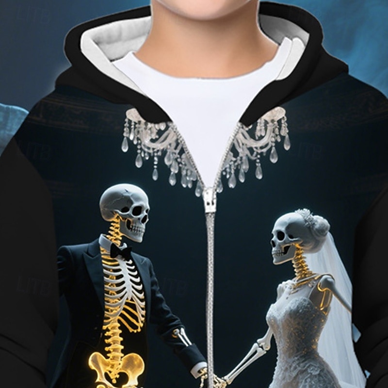 Halloween Pojkar 3D Dödskalle Huvtröja Kappa Ytterkläder Långärmad Vår Höst Förtjusande Sport Barn 4-12 år Blixtlås Gata Dagligen Normal 2025 - $18.99 –P2