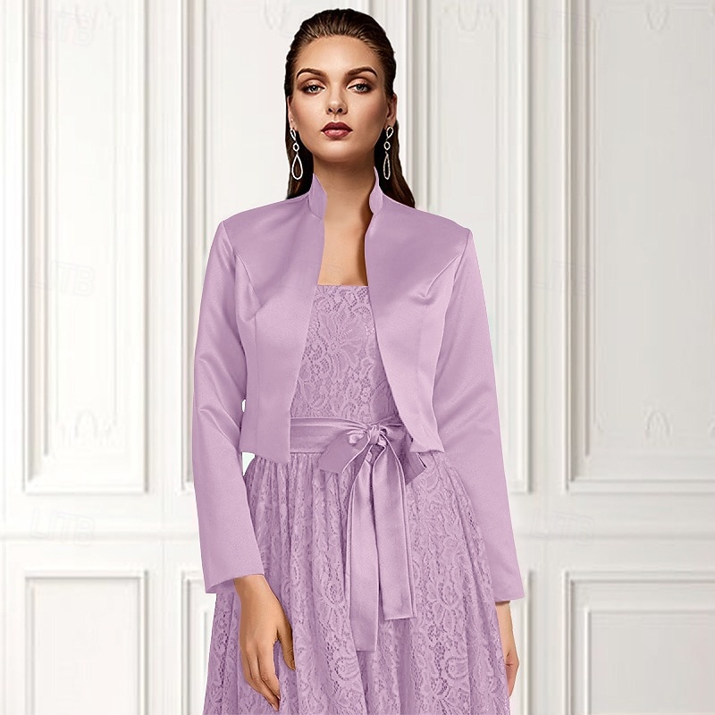 Solid frakker  jakker sateng bryllup  fest kveld  uformell bryllupsgjest pakker  bolero med drapering  solid kjole å imponere 2025 - $39.99 –P11