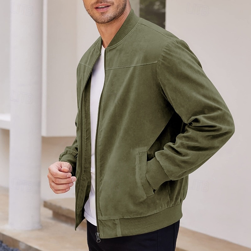 Herren Imitat-Lederjacke Freizeitjacke Urlaub Täglich Warm Tasche Herbst Winter Einfach Mode Klassisch Stehkragen Regulär Schwarz Marineblau Meeresblau Braun Armeegrün Jacken 2025 - $27.99 –P3