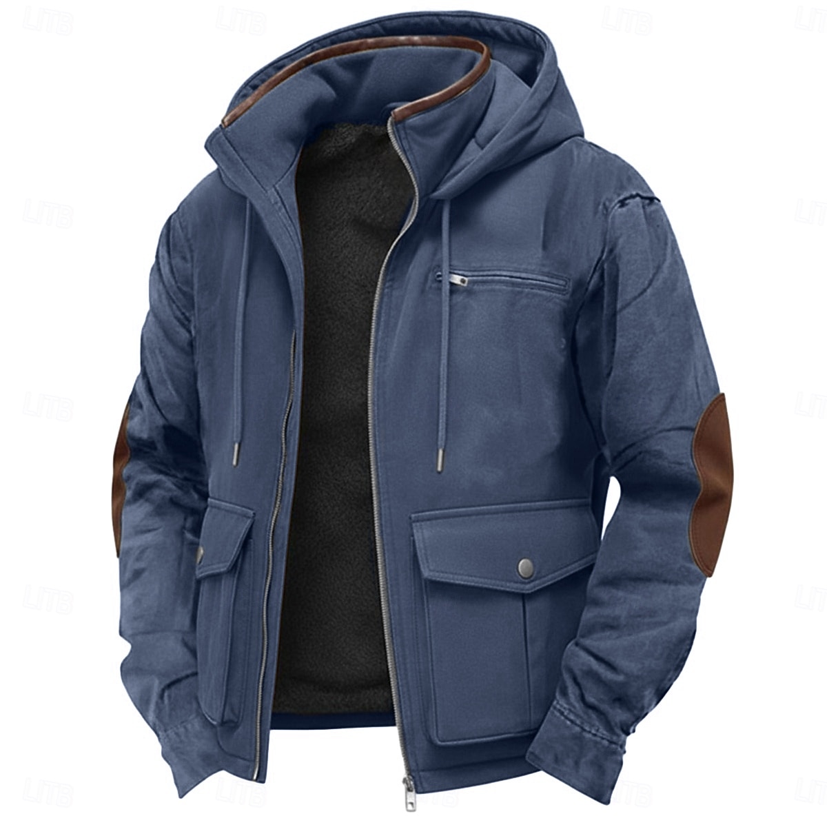 Homens Moletom Full Zip Hoodie Moletom de lã Moletom com capuz forrado de lã Azul Marinha Marron Verde Cinzento Escuro Com Capuz Tecido Patchwork Zíper Bloco de cor Desportos e Ar livre Casual Diário de 2025 por $43.99 –P5