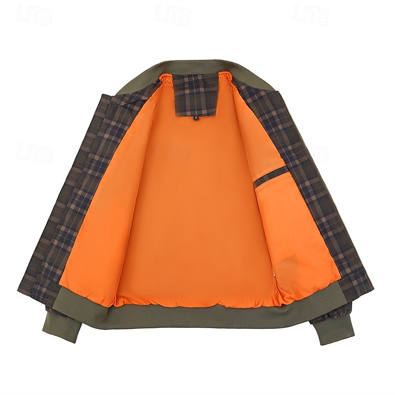Per uomo Giubbotto bomber Giacca Casual Vacanza Quotidiano Caldo Tasca Autunno Inverno Plaid Moda Classico Collo alla coreana Regolare Verde scuro Verde militare Giacca del 2026 a $48.99 –P6