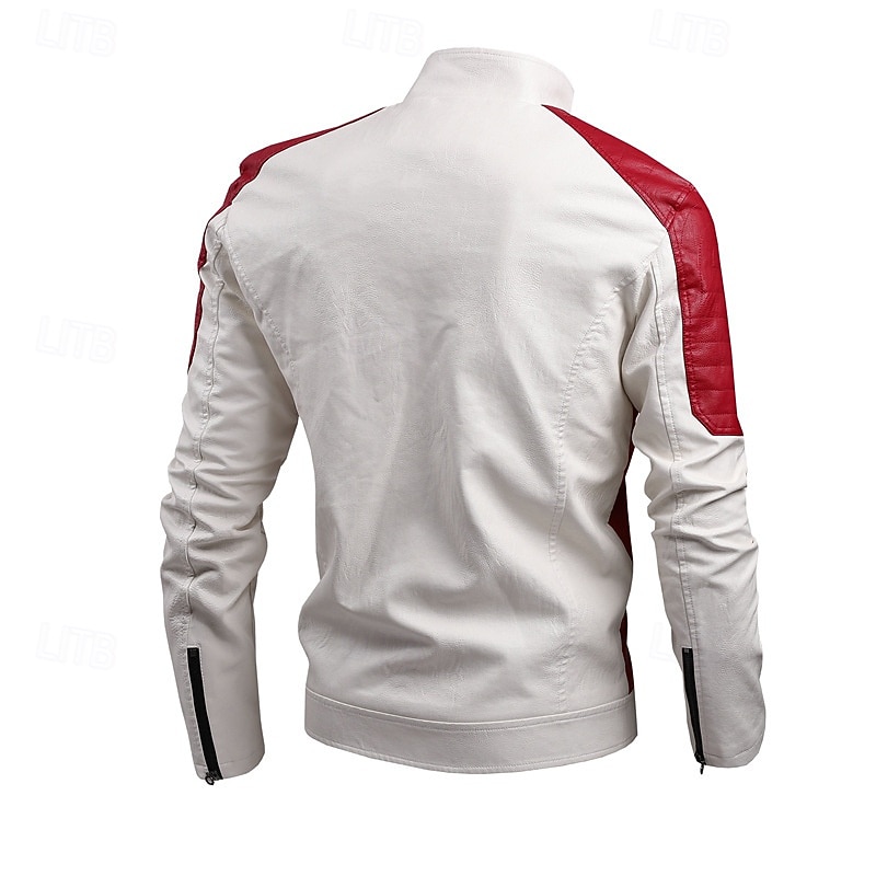 Per uomo Giacca in Ecopelle Giacca da Biker Giacca da Moto Vacanza Quotidiano Antivento Patchwork Tasca Primavera Autunno Semplice Moda Classico Collo alla coreana Regolare Nero Bianco Rosso Marrone del 2026 a $46.99 –P2
