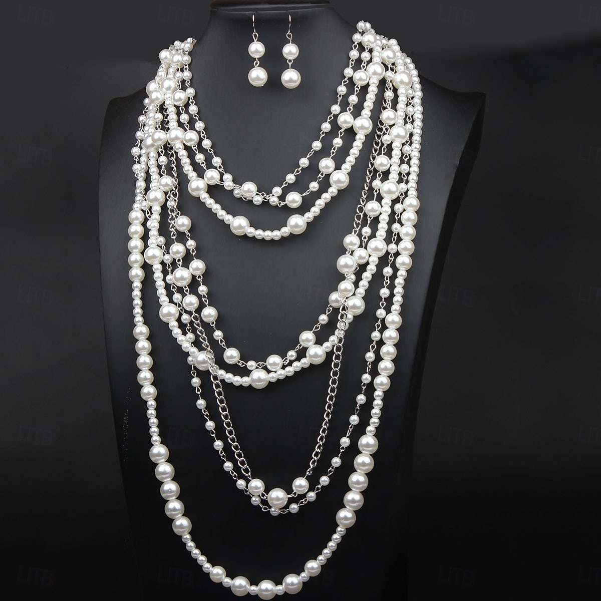 gelaagde parelketting voor dames &set oorbellen - vintage Gatsby-sieraden voor cocktailparty's en evenementen met een jaren 20-thema 2026 - $14.99 –P4